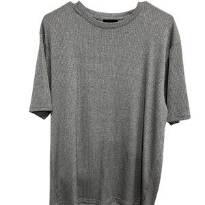 Claiborne Mens Gray Ribbed Short Sleeve Tee Size Large Casual Lightweight Knit
